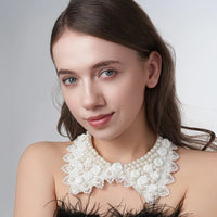Pearl Beaded Lace Trim Collar Ribbons Women Necklace Wedding Jewelry for Clothes Dress  Beads Crystal Collar Wedding Jewelry
