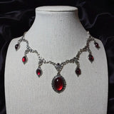Gothic Victorian Vampire Red Oval Glass Crystal Tassel Pendant Necklace for Women Hallowmas Party Charm Jewelry Accessories Gift