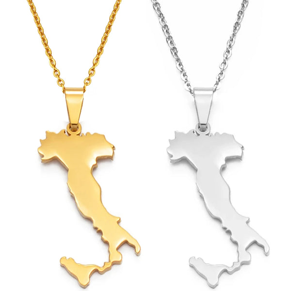Anniyo Italy Map Pendant Necklaces Silver Color/Gold Color Stainless Steel Italian Maps Jewelry @049621