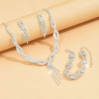 4PC Women's Fashion Copper Claw Chain Hollow Tassel Necklace Earrings Bracelet Jewelry Set Wedding Banquet Party Festival Gift