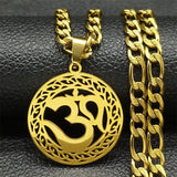 Yoga Pendant Necklaces For Men Women Gold Color Stainless Steel OHM Hindu Buddhist AUM OM Hip Hop Chain Jewelry Gift