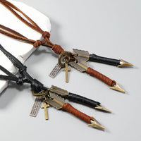 1 piece Handmade leather wrapped double arrow pendant necklace
