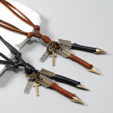 1 piece Handmade leather wrapped double arrow pendant necklace