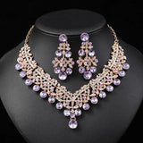 Rhinestone Bride Jewelry Sets for Women Luxury Flower Choker Necklace Earrings Wedding Dress Bridal Necklace Set Fashion Jewelry