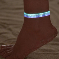 4pcs/set Luminous Colorful Rice Bead Bracelet For Women Men Handmade Elastic Beaded Anklet Glow In The Dark Jewelry Beach Gifts