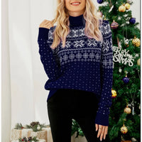 Winter 2025 Women's Christmas Sweater Full Sleeve Turtleneck Knitted Jumpers Soft Loose Jacquard Pullover Tops Female Xmas Look