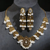 New Vintage Jewelry For Women Simulated Pearl Beads Jewelry Sets Water Drop Shaped Decoration Necklace Earrings Set For Women