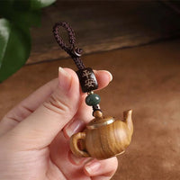 Statue Mini Little Teapot Keychain Waterproof Openable Carved Teapot Pendant Beads Ornament Green Sandalwood Phone Chain Friends