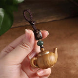 Statue Mini Little Teapot Keychain Waterproof Openable Carved Teapot Pendant Beads Ornament Green Sandalwood Phone Chain Friends