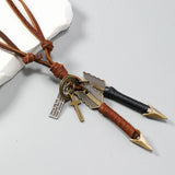 1 piece Handmade leather wrapped double arrow pendant necklace