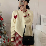 Xingqing Christmas y2k Sweaters Women Clothes Heart Print Round Neck Long Sleeve Knitted Pullover Tops 2000s Aesthetic Clothing
