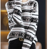 Autumn Winter Women Simple Elk Deer Jacquard Christmas Knitted Sweater Y2K Casual O Neck Long Sleeve Pullover Tops Loose Jumpers