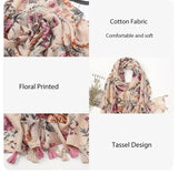 Fashion Printing Flower Tassel Shawl Cotton Viscose Scarf Women Beach Sunscreen Shawl Muslim Hijab Wrap Headscarf 180*90cm