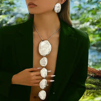 Jewelry Set For Women Girls Oval Stud Earrings Long Y-shaped Necklace Sweater Chain Retro Fashion DS033