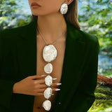 Jewelry Set For Women Girls Oval Stud Earrings Long Y-shaped Necklace Sweater Chain Retro Fashion DS033