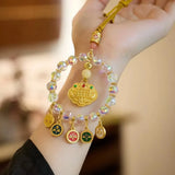 Gold Foil Car Mirror Dangle Pendant Lucky Lock Five Paths Wealth Goddess Mobile Phone Chain Beads Ornaments Hangings Decor