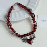 Luxurious Multi-Layer Red Beaded Flower Tassel Necklace Fashionable Choker High-End Clavicle Chain Jewelry Accessory