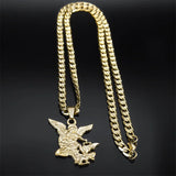 SAINT MICHAEL PROTECT US Archangel Stainless Steel Pendant Necklace for Women Men Gold Color Necklace Choker Jewelry Collares