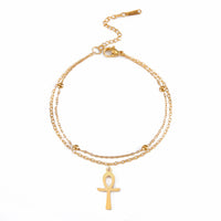 Lucktune Egypt Ankh Cross Anklets Key of Life Anklet Bracelet Stainless Steel Sandals Foot Chain Beach Jewelry for Women Gift
