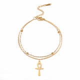 Lucktune Egypt Ankh Cross Anklets Key of Life Anklet Bracelet Stainless Steel Sandals Foot Chain Beach Jewelry for Women Gift
