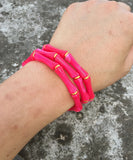 3pcs Leopard Acrylic Bamboo Women's Hand Bracelets Retro Stack Thin Tube Beaded Elastic Bracelet Bangle Couple Jewelry Gift