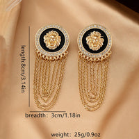 Exaggerated Trendy Lion Head Crystal Earrings for Women Fashion Shiny Long Tassel Simple Oil Dripping Enamel Earrings Jewelry