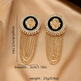 Exaggerated Trendy Lion Head Crystal Earrings for Women Fashion Shiny Long Tassel Simple Oil Dripping Enamel Earrings Jewelry