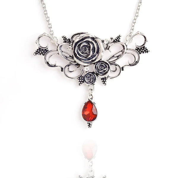 Halloween Vintage Prickly Rose Flower Necklace For Woman Gothic Jewelry Crystal Pendant Necklace Fashion Woman Accessories