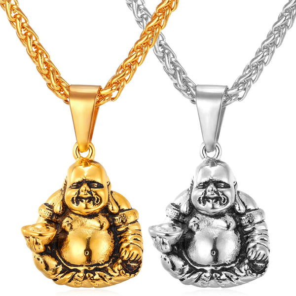 Chainspro Stainless Steel 3D Buddha Necklaces for Women Men Vintage Style Gold Color Maitreya Buddhism Jewelry P155 QC24