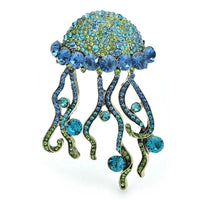 Women Shining Jellyfish Pins Rhinestone Beautiful Sea Animal Party Brooch