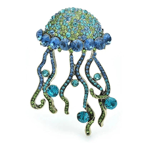 Women Shining Jellyfish Pins Rhinestone Beautiful Sea Animal Party Brooch