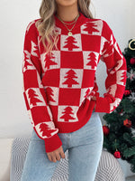 VigoCasey 2025 Autumn Winter Lady Christmas Knitted Sweater Women O Neck Plaid Print Pullover Lantern Long Sleeve Loose Jumper