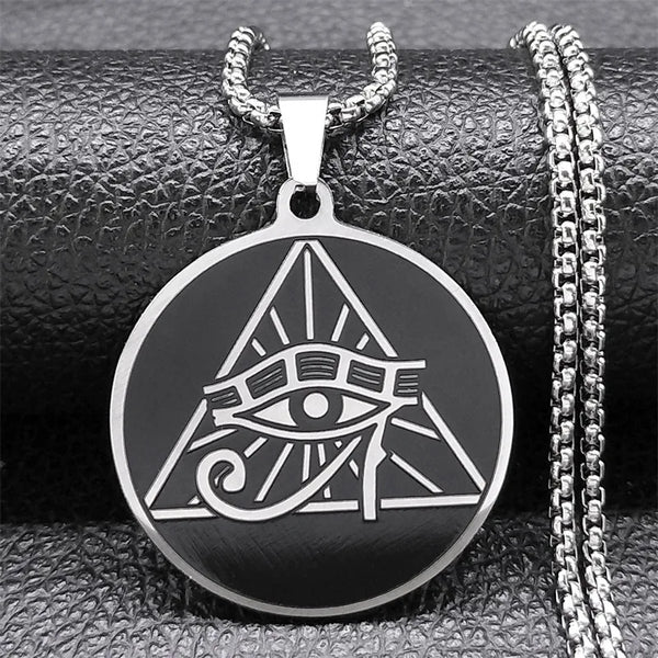 New hip-hop HIPHOP accessories, stainless steel pyramid Horus eye pendant necklace, men's and women's collarbone chain accessori