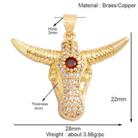 Animal Cow Ox Head Colourful Charm Pendant,18K Gold Plated Cubic Zirconia Necklace Bracelet for Jewelry Findings Supplies M62
