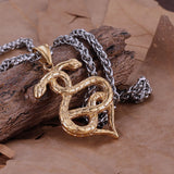 Stainless Steel Vikings Twin Snake Necklace Men's Punk Hip Hop Gold Steel Color Handmade Pendant Animal Serpent Jewelry Gift