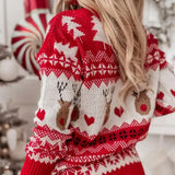 Women Xmas Look 2025 Winter Full Sleeve Christmas Sweaters Casual Soft O Neck Jumpers Allover Print Knitwear Pullover Top Femme