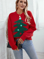 2024 Autumn Winter Women Christmas Tree Pattern Sweaters Casual Knitwear Crew-Neck Pullover Holiday Sweater Woman Pullovers