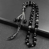 Islamic Imam Ali Zulfiqar Sword Car Pendant for Women Men Stainless Steel Gold Color Arabic Religion Blue Glass Chain Jewelry