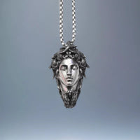 Handcrafted Sterling Silver Medusa s925 Silver Necklace Ancient Greek Myth Snake Woman Pendant Featured Pendant