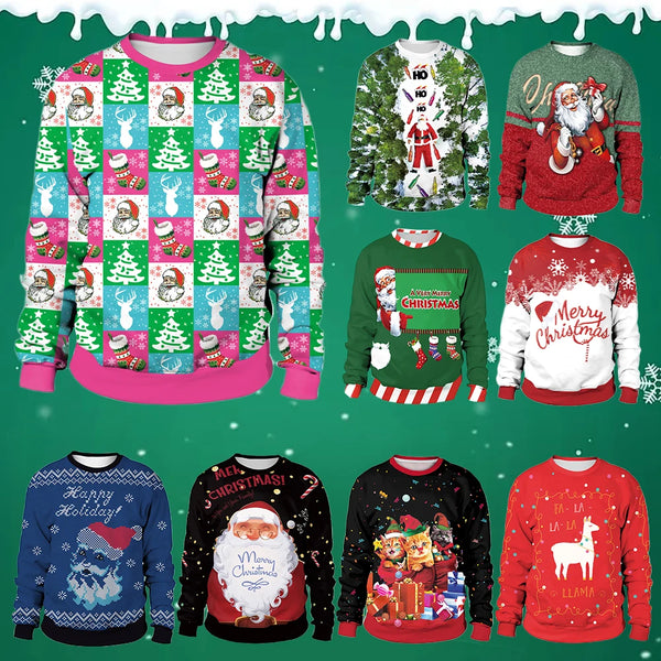 [You're My Secret]Women Autumn Winter Long Sleeve Crew Neck Pullover Tops Christmas Party Santa Claus Printed Casual Sweatshirts