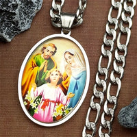 Virgin Mary Jesus Oval Medal Pendant Necklace for Women Men Stainless Steel Gold Color St. Joseph Amulet Hip Hop Chain Jewelry