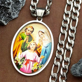 Virgin Mary Jesus Oval Medal Pendant Necklace for Women Men Stainless Steel Gold Color St. Joseph Amulet Hip Hop Chain Jewelry