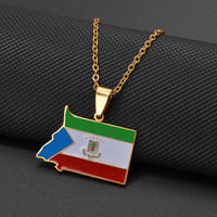 Anniyo Equatorial Guinea Map Pendant Necklaces Stainless Steel Jewelry #003562