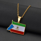 Anniyo Equatorial Guinea Map Pendant Necklaces Stainless Steel Jewelry #003562