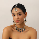 Luxury Gold Color Round Crystal Jewelry Set Vintage Earring Necklace Forehead Headdress Dubai Bridal Wedding Jewelry Accessories