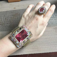 Colored Change Sultanite Crystal Bangle Rings Sets for Women Stainless Steel Watch Belt Chain Bracelet Zultanite Quartz Jewelry