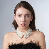 Pearl Beaded Lace Trim Collar Ribbons Women Necklace Wedding Jewelry for Clothes Dress  Beads Crystal Collar Wedding Jewelry