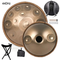 432Hz/440Hz Gold Handpan Drum with Steel Tongue for Yoga,Meditation Instrument,Beginner,Tambor Gift, 22 inch,9, 10,12,14,17notes