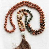 8mm brown Rudraksha Tiger's Eye Moss Agate Jasper 108 knot Necklace Bless Diy Gift Energy Stress Seven Chakras Pray Mala Yoga