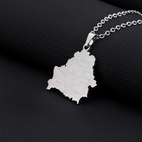 2024 New fashion stainless steel Belarusian map with city necklace for women and men couples ethnic style accessory collarbone c